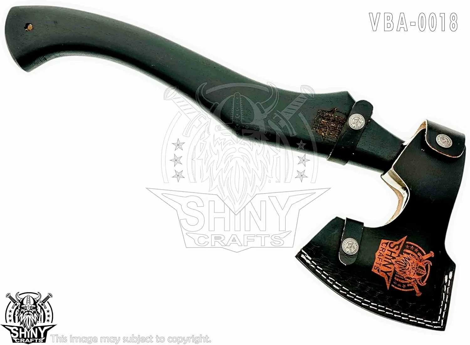 SHINY CRAFTS-Axes Handmade Viking Axe Hatchet Norse Battle Axe-with Carbon Steel Head and Black Etching Design Ashwood Handle Viking Gifts for Men with Premium Quality Leather Sheath (SCA 18)