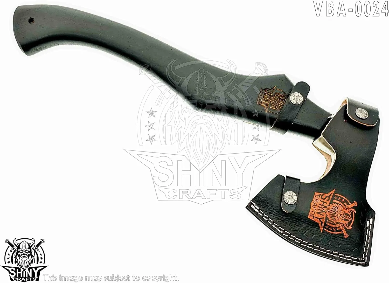 SHINY CRAFTS-Camping Axe Tomahawk Viking Bearded Axe Handmade Viking Axe with Ashwood Handle Viking Gifts for Men with Premium Quality Leather Sheath (SCA 24)