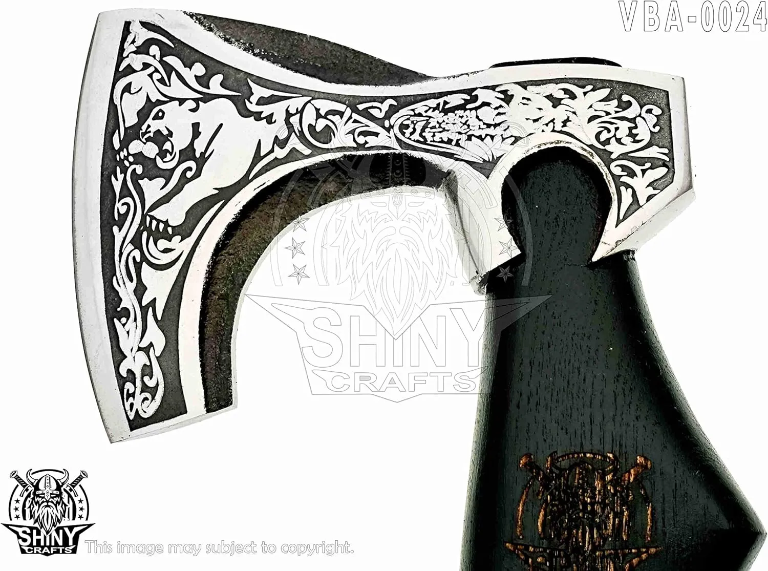 SHINY CRAFTS-Camping Axe Tomahawk Viking Bearded Axe Handmade Viking Axe with Ashwood Handle Viking Gifts for Men with Premium Quality Leather Sheath (SCA 24)
