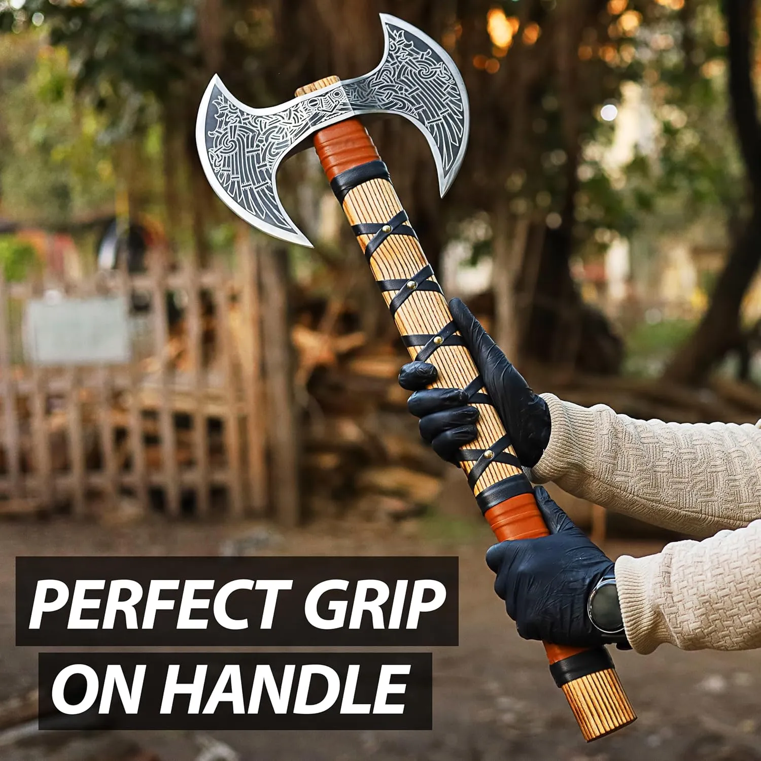 SHINY CRAFTS ® Hand-Forged Viking Axe | Bearded Hatchet | Medieval Battle Tool for Camping & Survival | Unique Gift for Men, Groomsmen & Christmas (Brown-SCA-13)