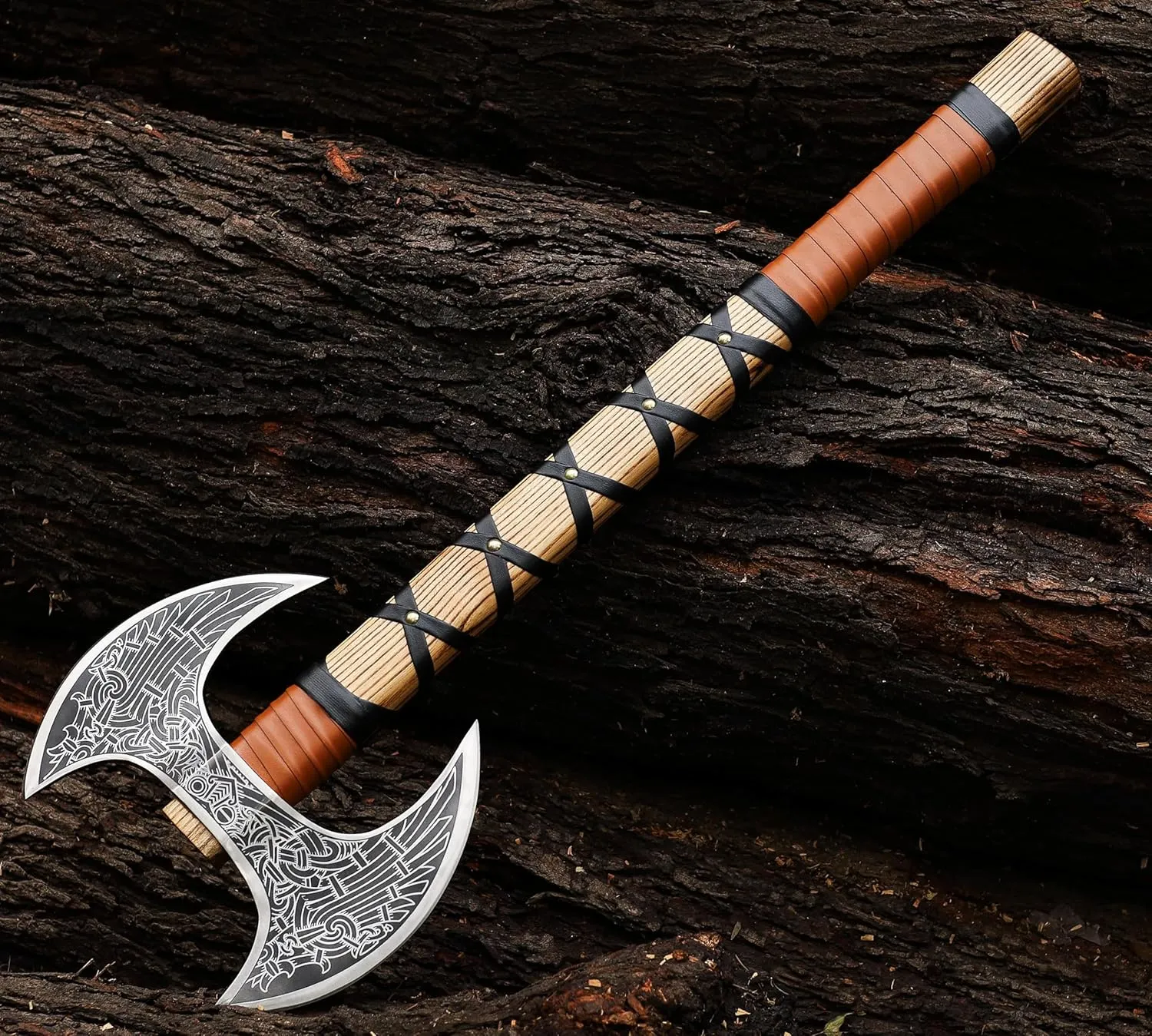 SHINY CRAFTS ® Hand-Forged Viking Axe | Bearded Hatchet | Medieval Battle Tool for Camping & Survival | Unique Gift for Men, Groomsmen & Christmas (Brown-SCA-13)