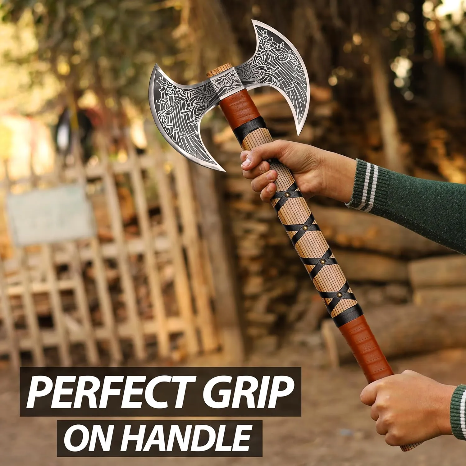 SHINY CRAFTS ® Hand-Forged Viking Axe | Bearded Hatchet | Medieval Battle Tool for Camping & Survival | Unique Gift for Men, Groomsmen & Christmas (Brown-SCA-13)