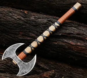 SHINY CRAFTS ® Hand-Forged Viking Axe | Bearded Hatchet | Medieval Battle Tool for Camping & Survival | Unique Gift for Men, Groomsmen & Christmas (Brown-SCA-13)