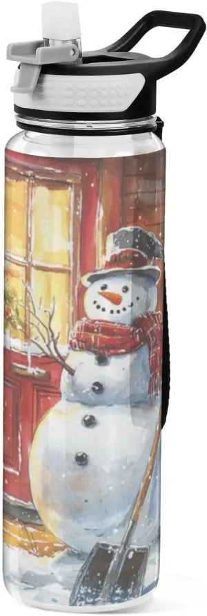 Shovel Snowman Sport Water Bottle, 32oz Clear Water Bottle with Straw Lid Tritan Leak Proof BPA Free for Outdoors Cycling Travel