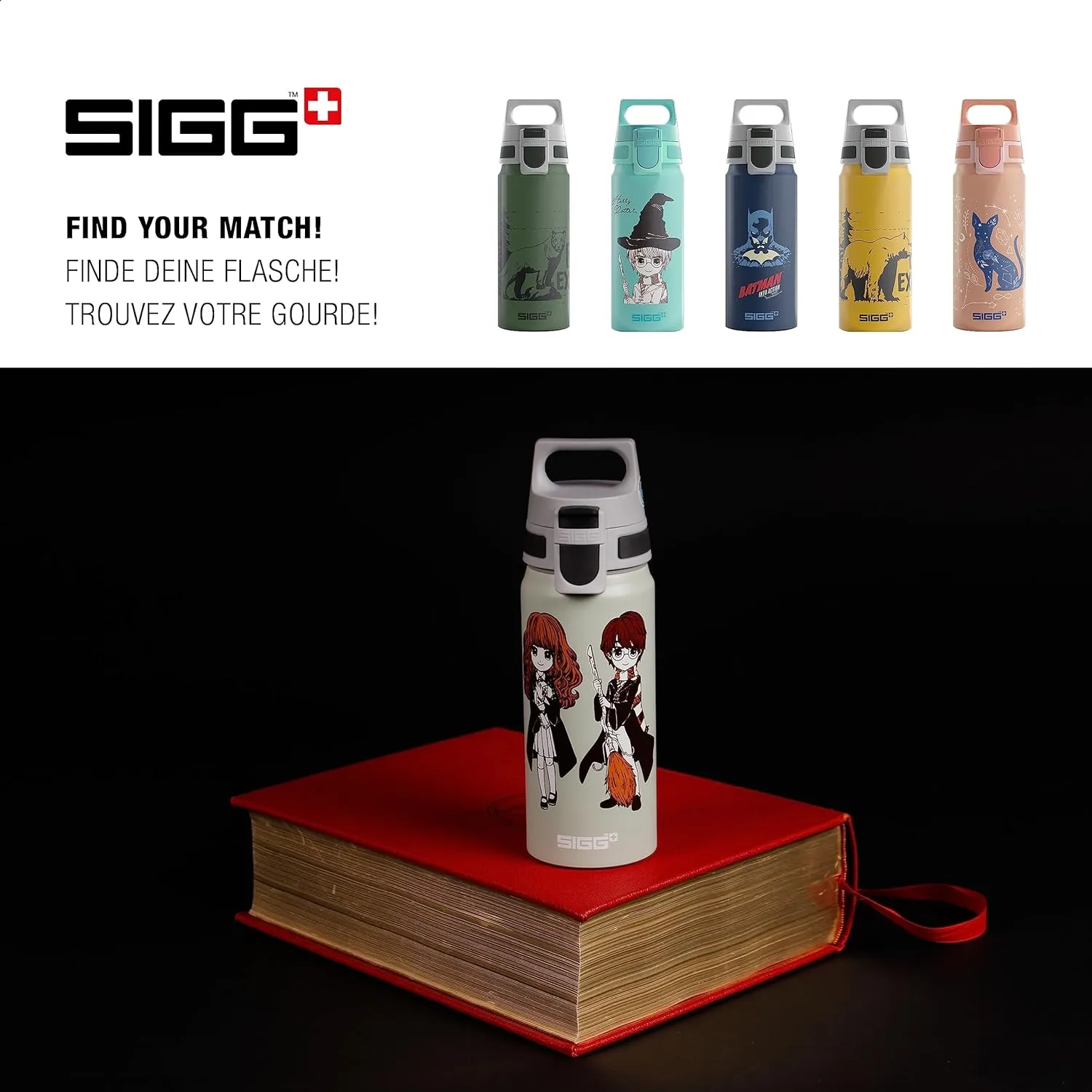 SIGG - Aluminium Water Bottle for Children - WMB One Harry Potter & Hermione Granger - Carbonated - Leak-Proof - Light as a Feather - BPA-Free - Climate Neutral Certified - Sports & School - White