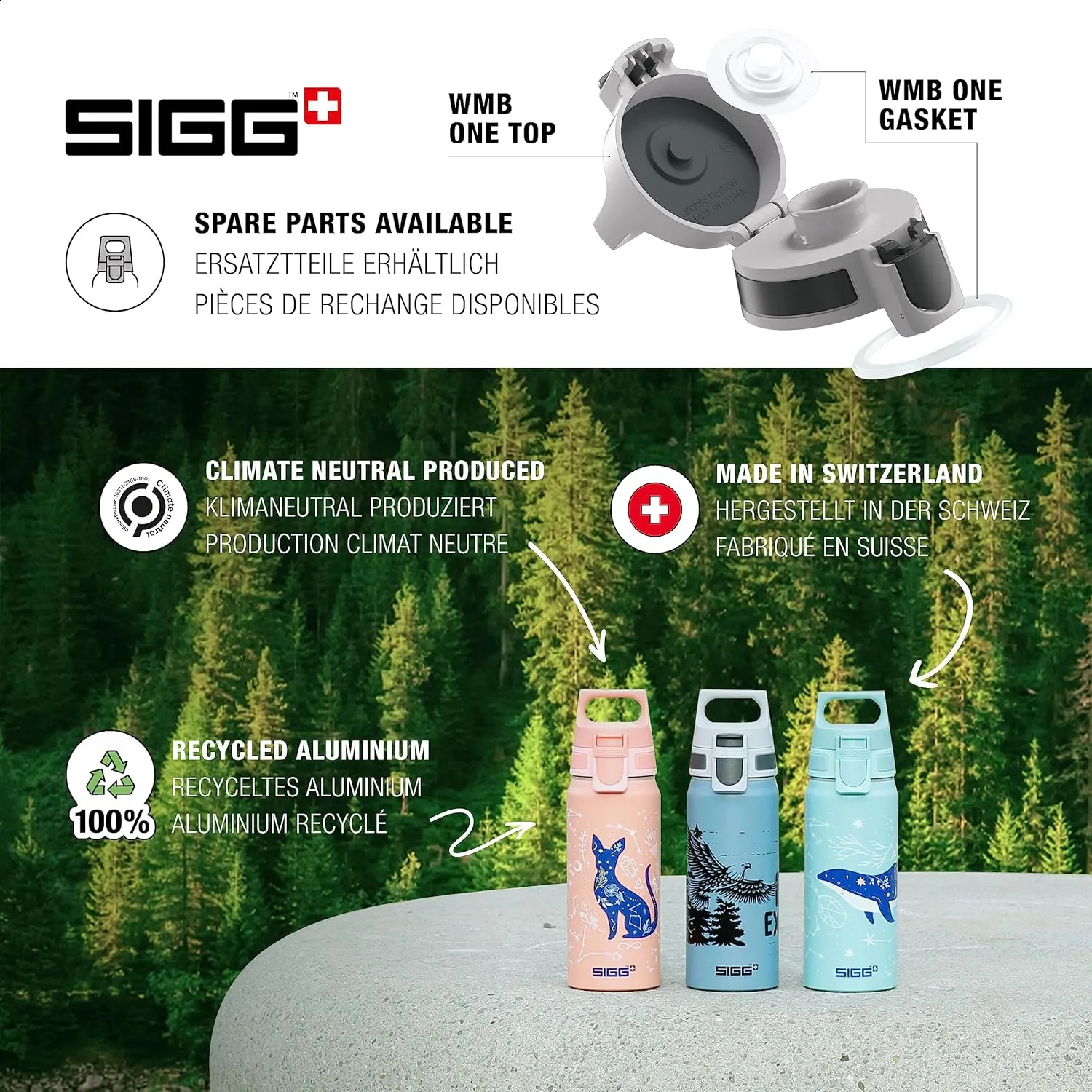 SIGG - Aluminium Water Bottle for Children - WMB One Harry Potter & Hermione Granger - Carbonated - Leak-Proof - Light as a Feather - BPA-Free - Climate Neutral Certified - Sports & School - White