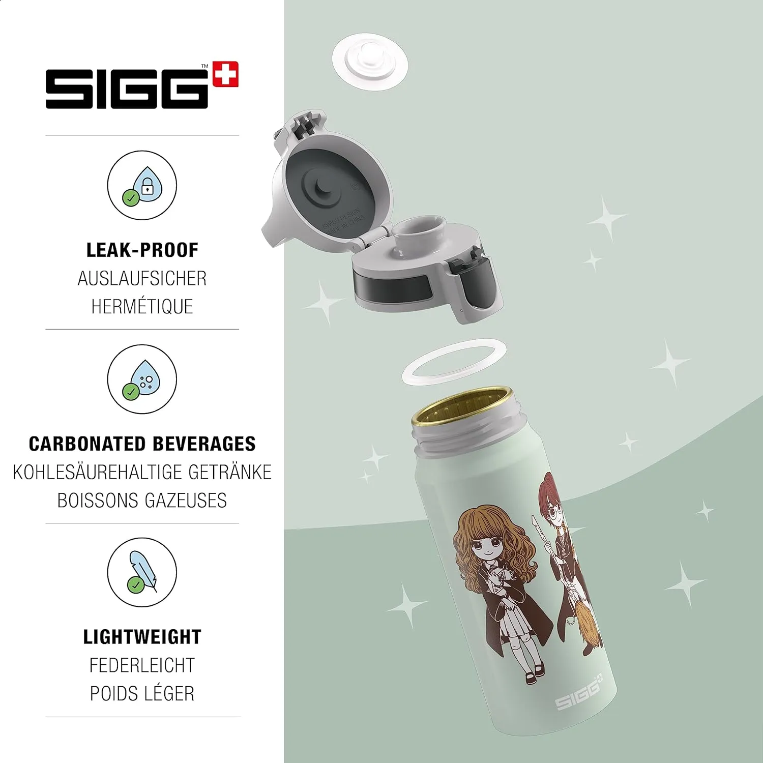 SIGG - Aluminium Water Bottle for Children - WMB One Harry Potter & Hermione Granger - Carbonated - Leak-Proof - Light as a Feather - BPA-Free - Climate Neutral Certified - Sports & School - White