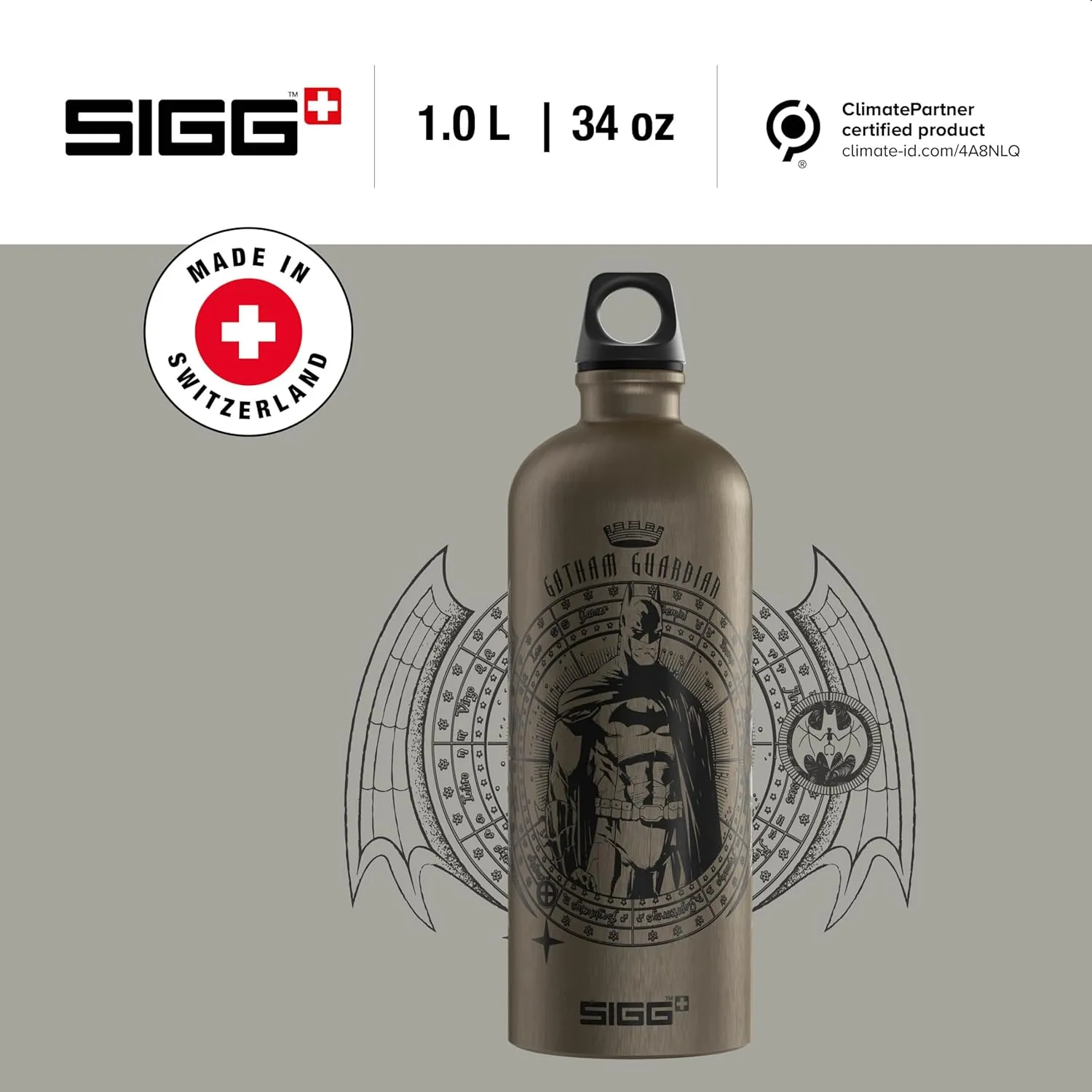 Sigg - Aluminium Water Bottle - Traveller Guardian - Climate Neutral Certified - Suitable For Carbonated Beverages - Leakproof - Lightweight - BPA Free - Grey - 1L
