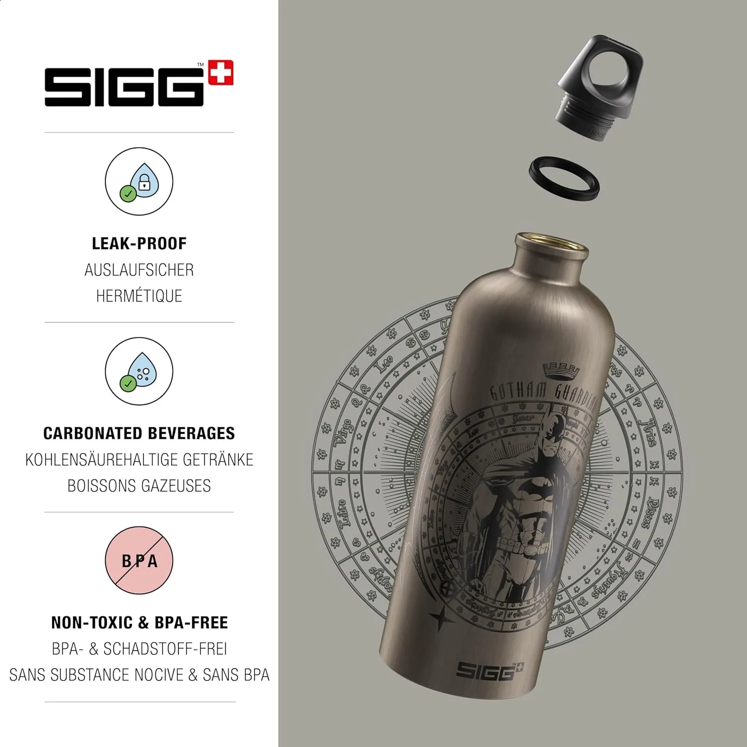 Sigg - Aluminium Water Bottle - Traveller Guardian - Climate Neutral Certified - Suitable For Carbonated Beverages - Leakproof - Lightweight - BPA Free - Grey - 1L