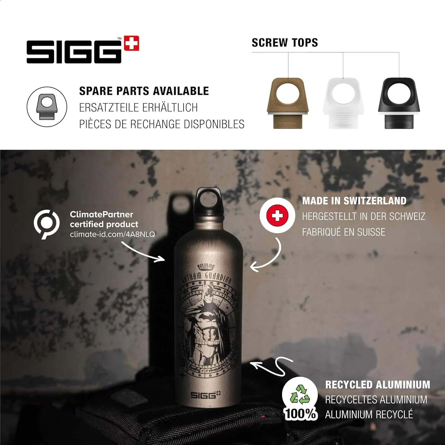 Sigg - Aluminium Water Bottle - Traveller Guardian - Climate Neutral Certified - Suitable For Carbonated Beverages - Leakproof - Lightweight - BPA Free - Grey - 1L