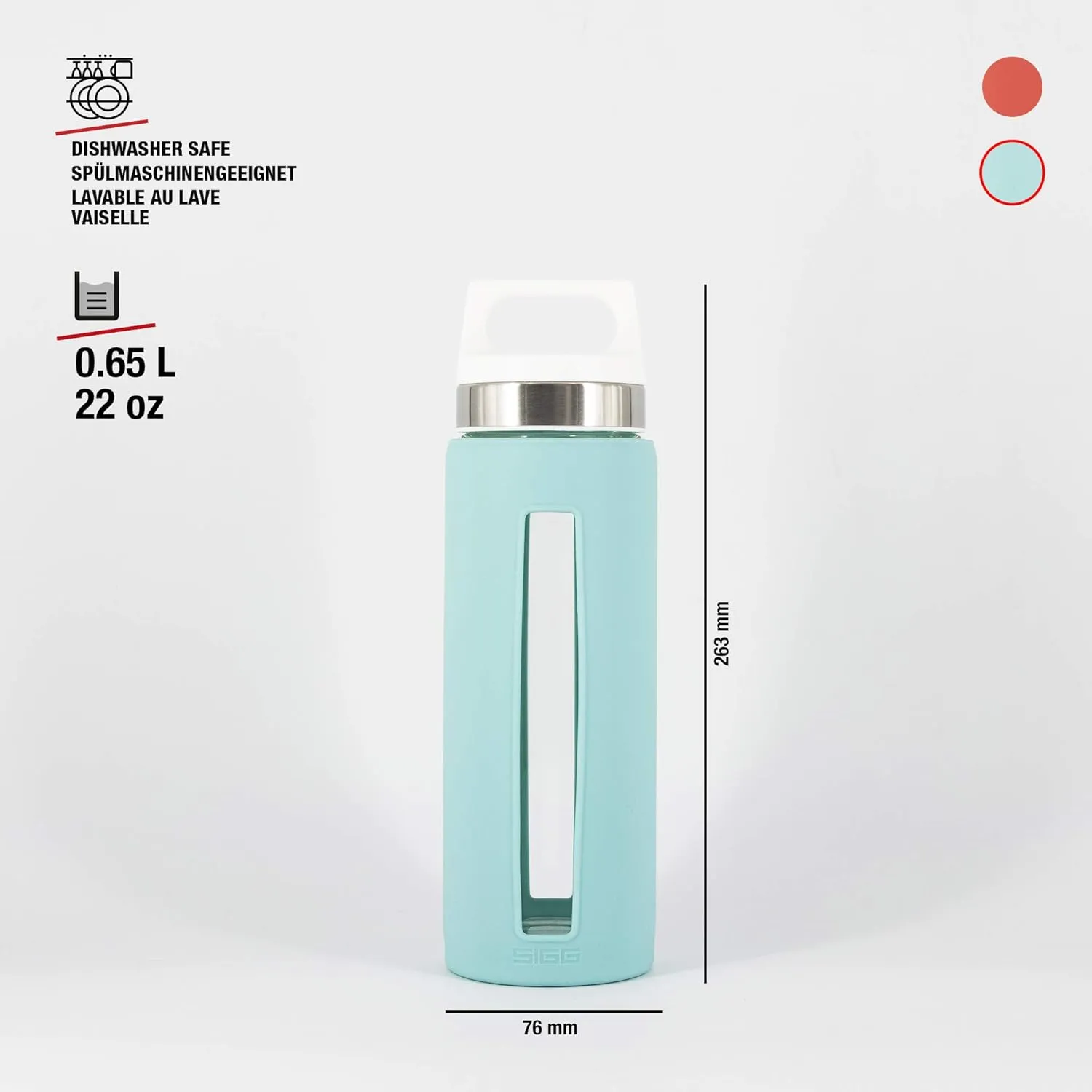 SIGG - Glass Water Bottle - Dream Glacier - Soft Silicon Cover - Leakproof - Dishwasher Safe - BPA Free - Broscilate Glass - 22 Oz