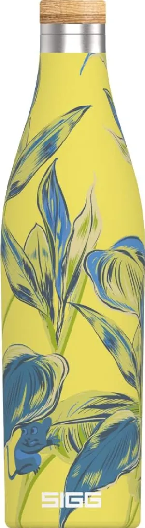 SIGG - Insulated Water Bottle - Meridian Sumatra Maki - Leakproof & Extra-Slim - BPA Free - Plastic Free - 18/8 Stainless Steel - Double Walled - Bamboo Screw Top - Yellow floral - 17 Oz
