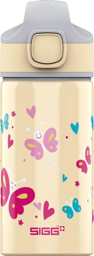 SIGG - Kids Miracle Water Bottle - Butterfly - Lightweight Aluminium with Leak-Proof Lid - One Hand Children's Drink Bottle - 13 Oz