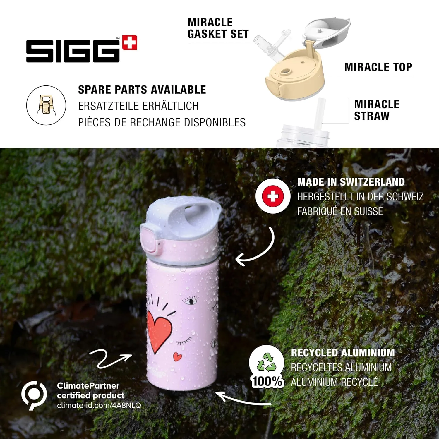 SIGG - Kids Miracle Water Bottle - Butterfly - Lightweight Aluminium with Leak-Proof Lid - One Hand Children's Drink Bottle - 13 Oz