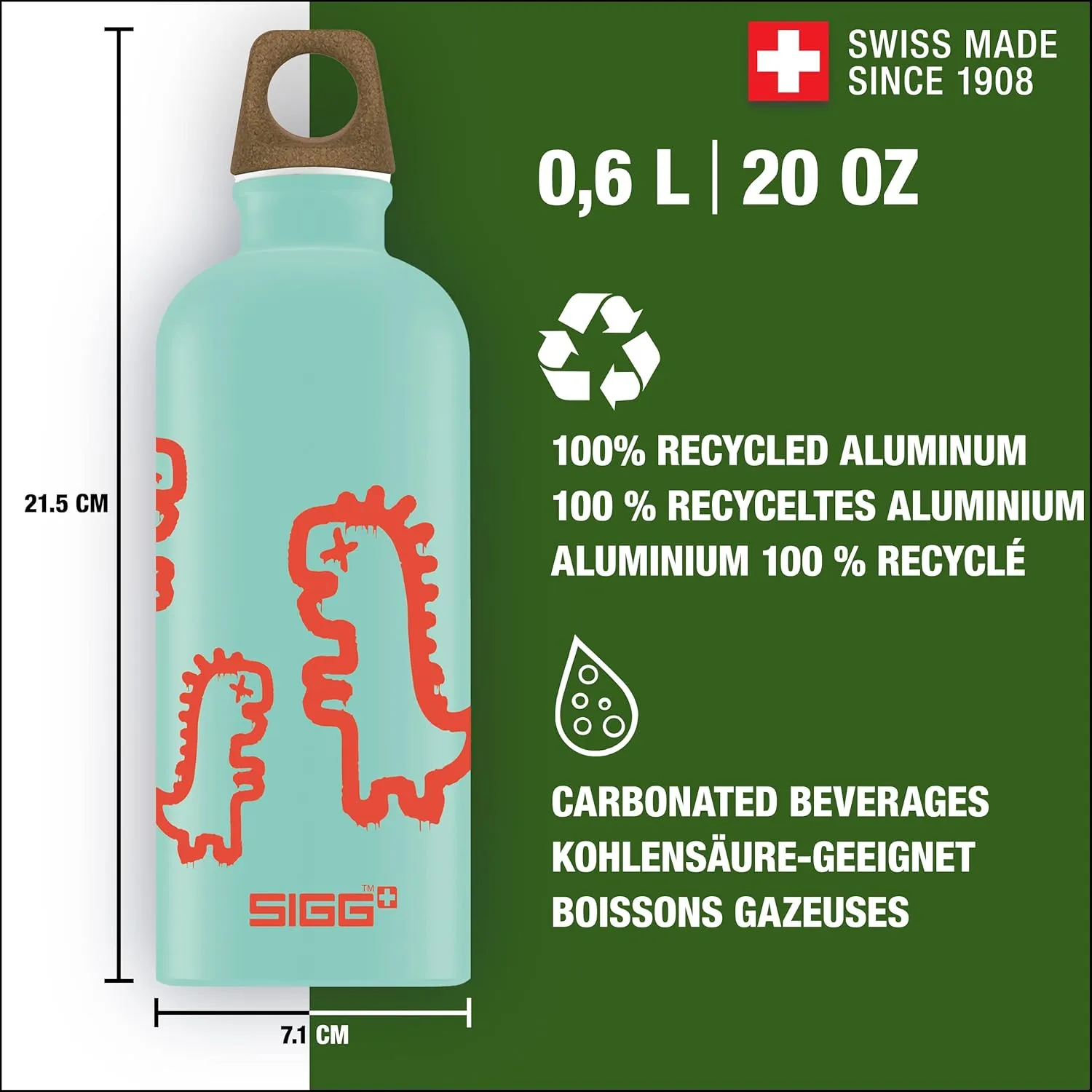 SIGG - Metal Kids Water Bottle - Traveller - Made in Switzerland - Carbonated Drinks - Leak Proof - for School - 20 Oz