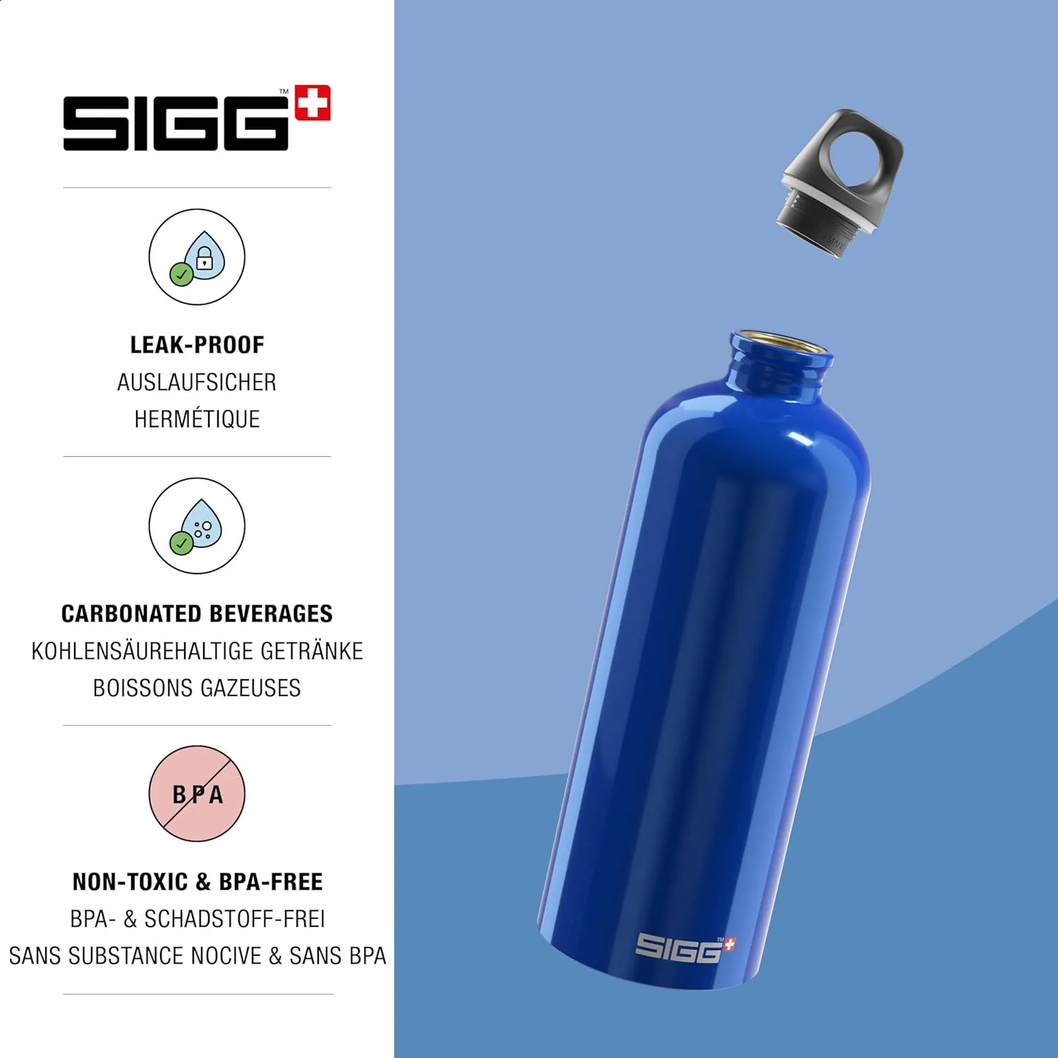 SIGG - Recycled Metal Water Bottle - Traveller - Made in Switzerland - Carbonated Drinks - BPA-Free - 34 Oz
