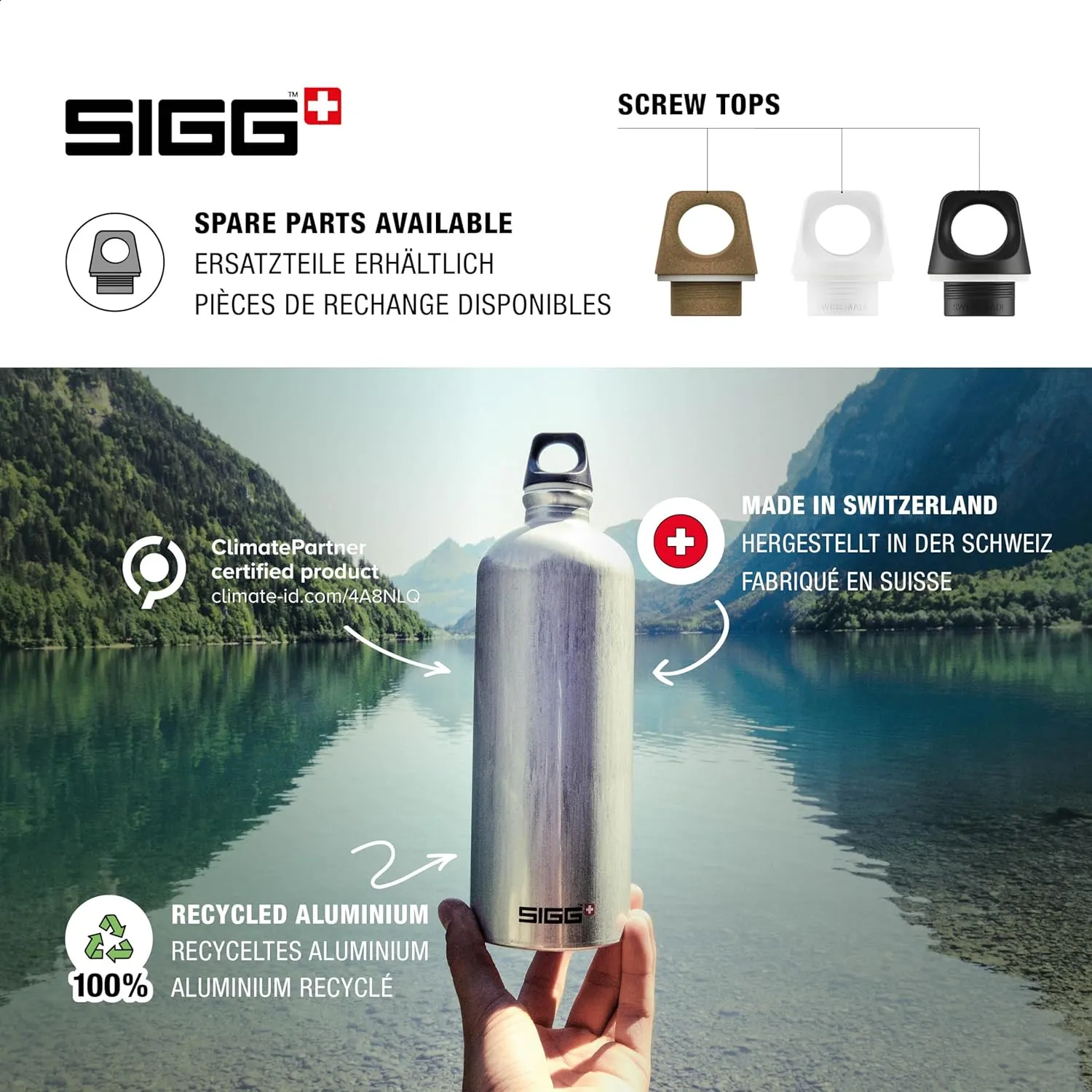 SIGG - Recycled Metal Water Bottle - Traveller - Made in Switzerland - Carbonated Drinks - BPA-Free - 34 Oz