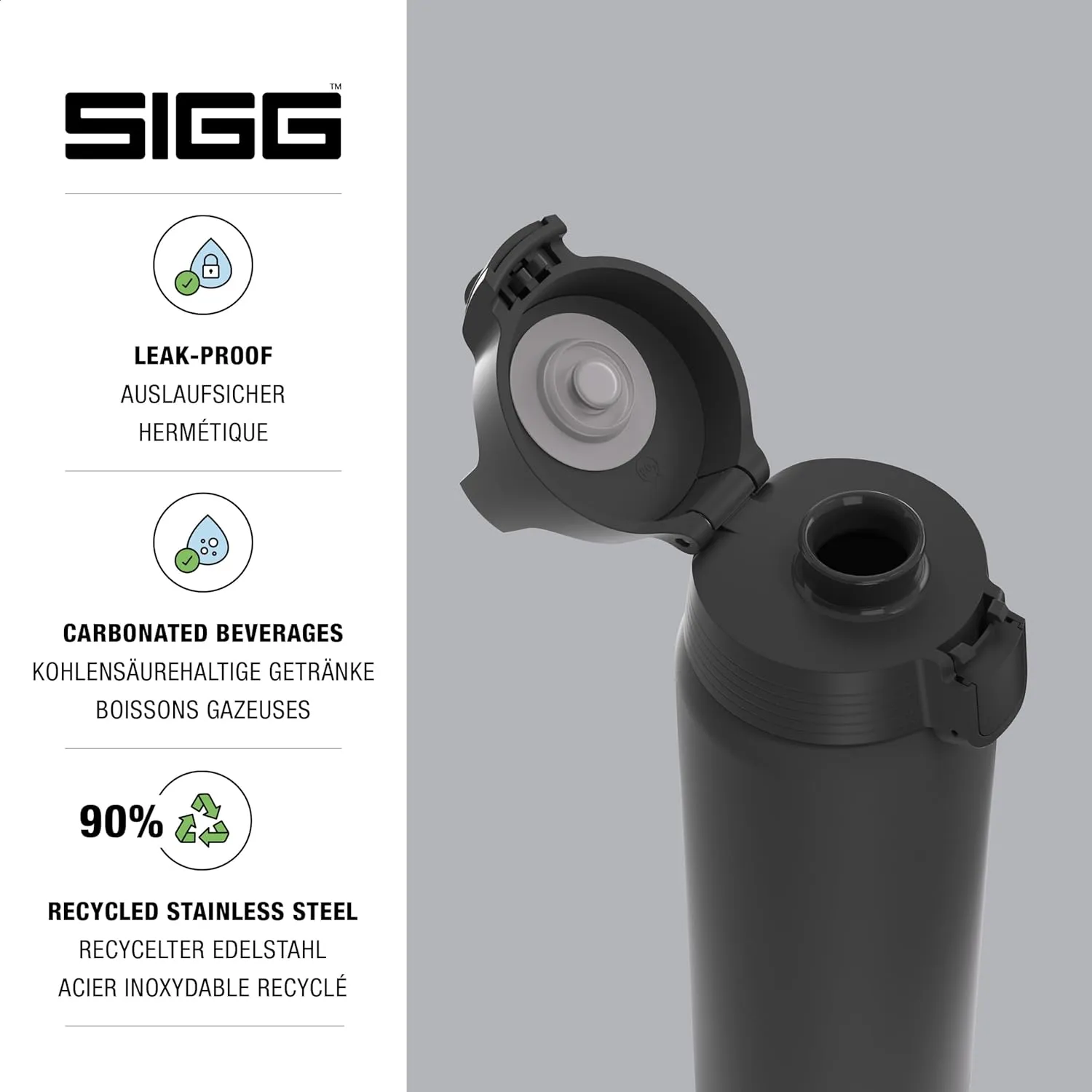 SIGG - Reusable Water Bottle - Shield ONE - Leakproof - Recyclable - BPA Free - Black - 25 Oz