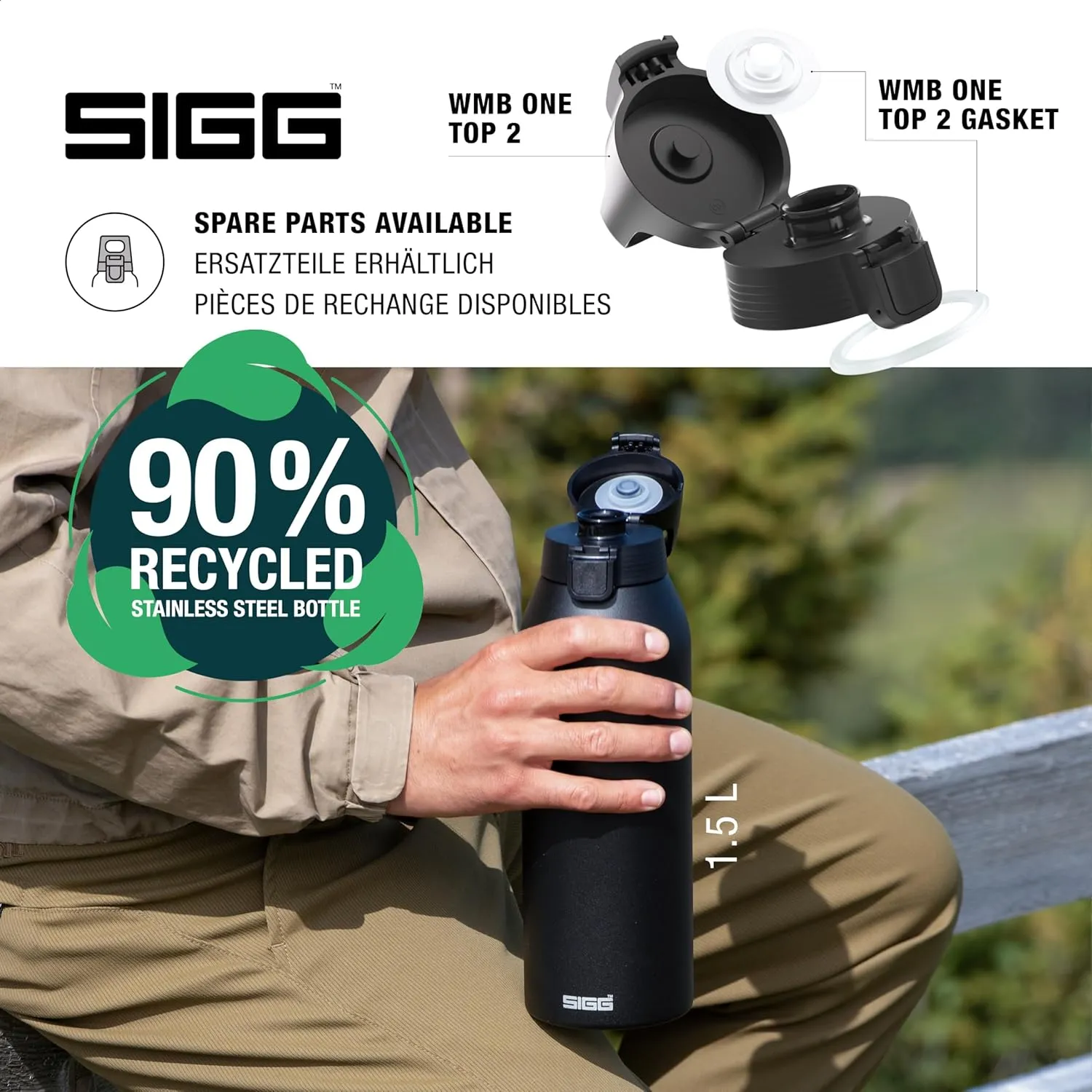 SIGG - Reusable Water Bottle - Shield ONE - Leakproof - Recyclable - BPA Free - Black - 25 Oz
