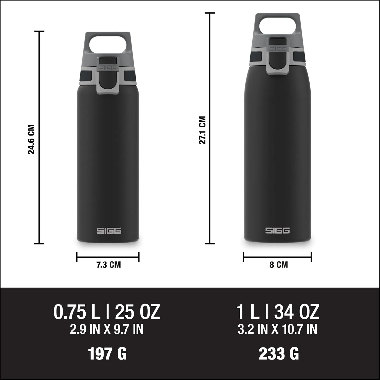 SIGG - Reusable Water Bottle - Shield ONE - Leakproof - Recyclable - BPA Free - Black - 25 Oz