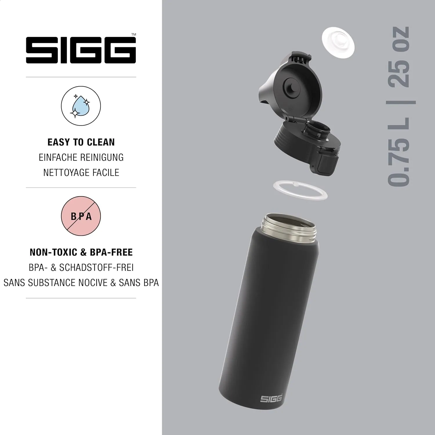 SIGG - Reusable Water Bottle - Shield ONE - Leakproof - Recyclable - BPA Free - Black - 25 Oz