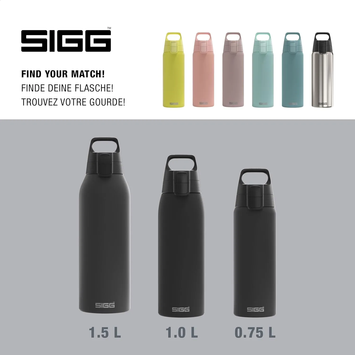 SIGG - Reusable Water Bottle - Shield ONE - Leakproof - Recyclable - BPA Free - Black - 25 Oz