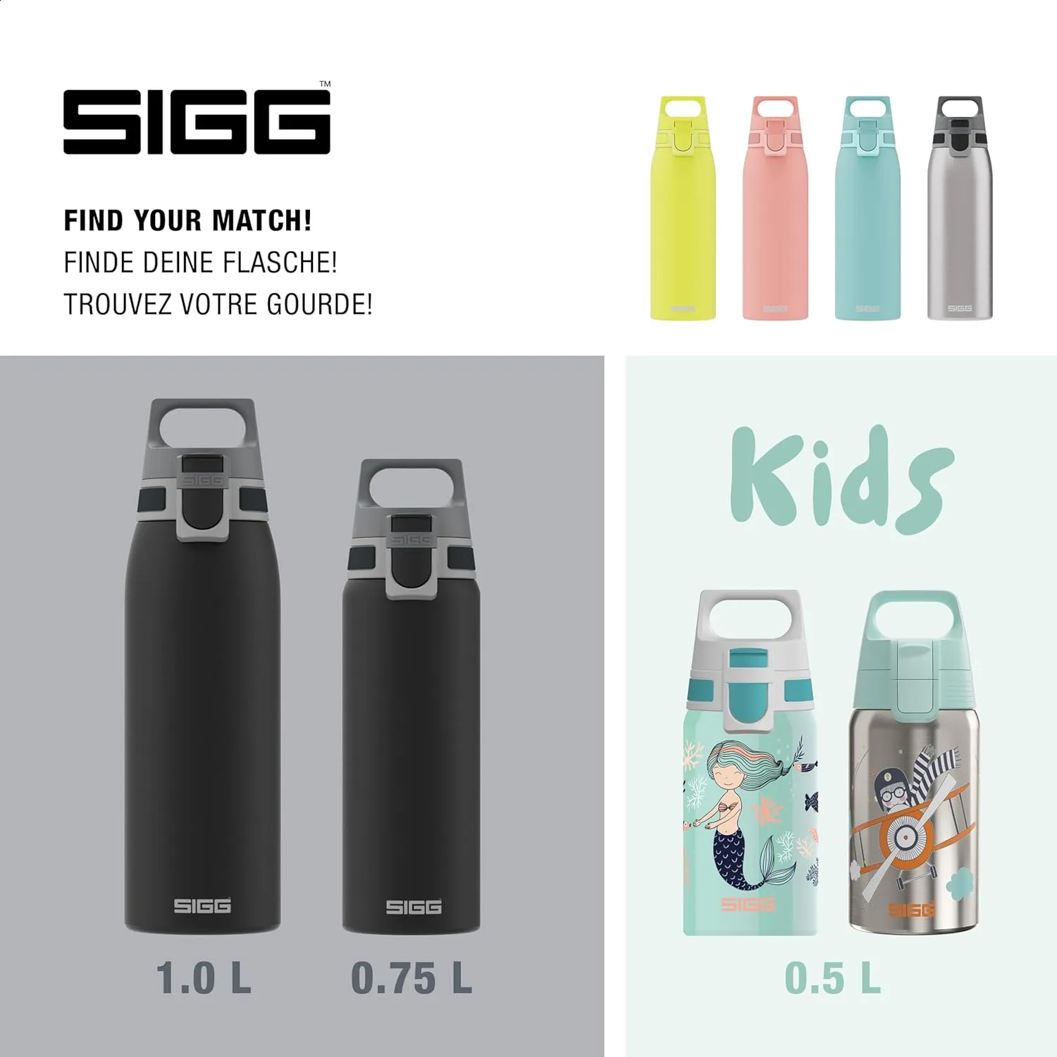 SIGG - Reusable Water Bottle - Shield ONE - Leakproof - Recyclable - BPA Free - Black - 34 Oz