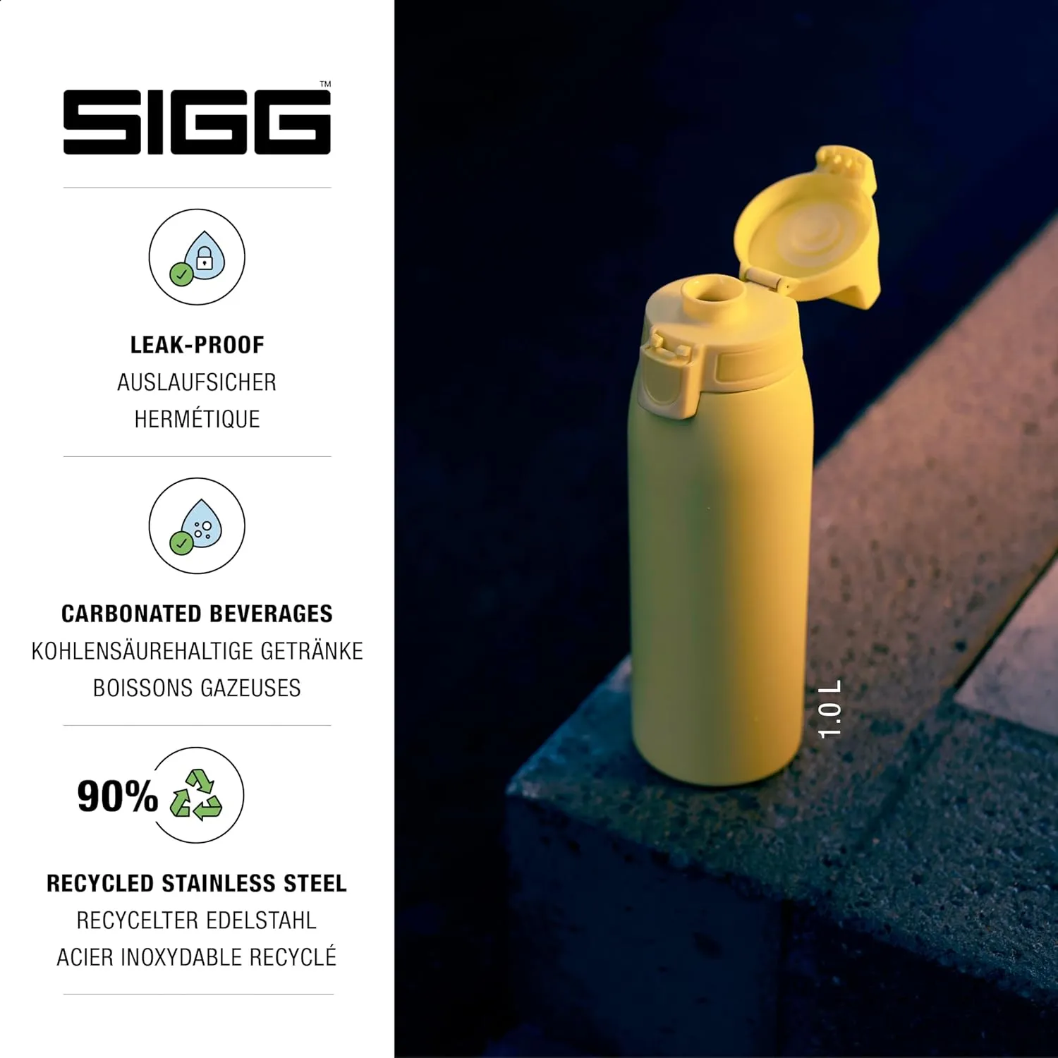 SIGG - Reusable Water Bottle - Shield ONE Ultra Lemon - Leakproof - Recyclable - BPA Free - Yellow - 25 Oz