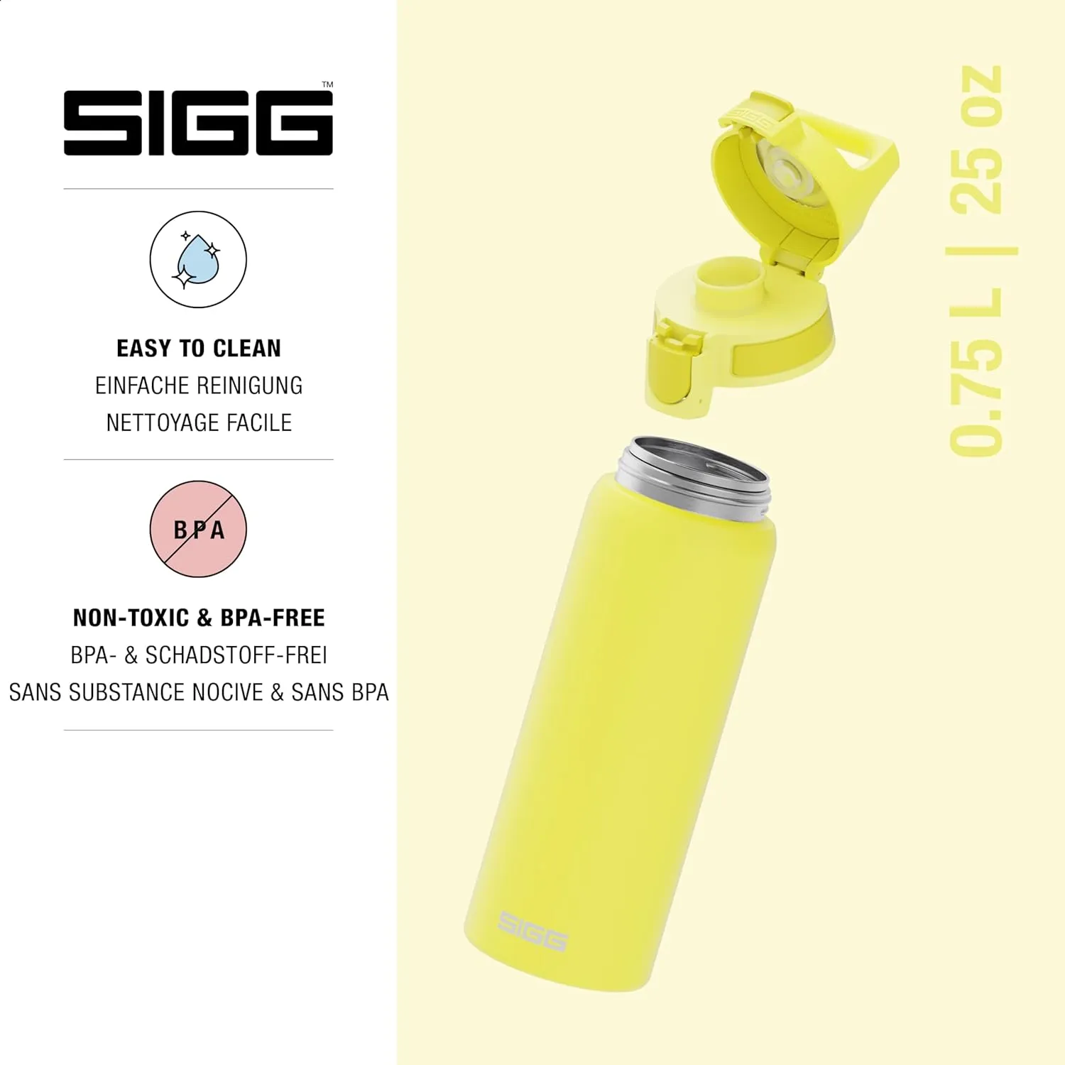SIGG - Reusable Water Bottle - Shield ONE Ultra Lemon - Leakproof - Recyclable - BPA Free - Yellow - 25 Oz