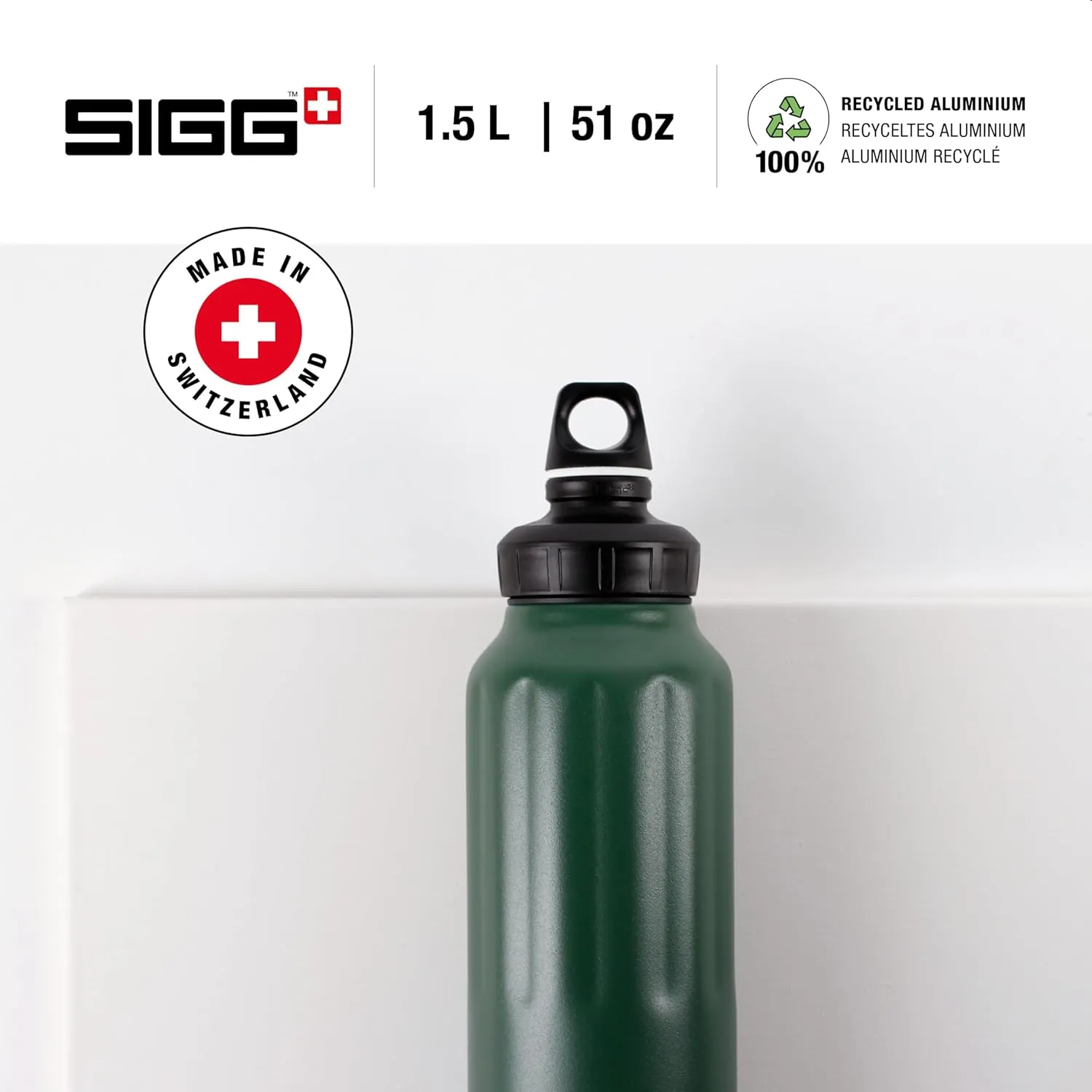 SIGG - Reusable Water Bottle - WMB Traveller Leaf Green 51 Oz - Made in Switzerland - Carbonated Drinks - Lightweight - Leak Proof - BPA-Free - Climate Neutral Certified - For Sports, Outdoor, Travel