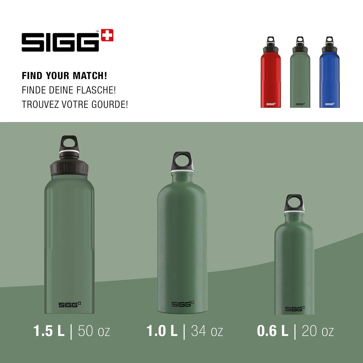 SIGG - Reusable Water Bottle - WMB Traveller Leaf Green 51 Oz - Made in Switzerland - Carbonated Drinks - Lightweight - Leak Proof - BPA-Free - Climate Neutral Certified - For Sports, Outdoor, Travel