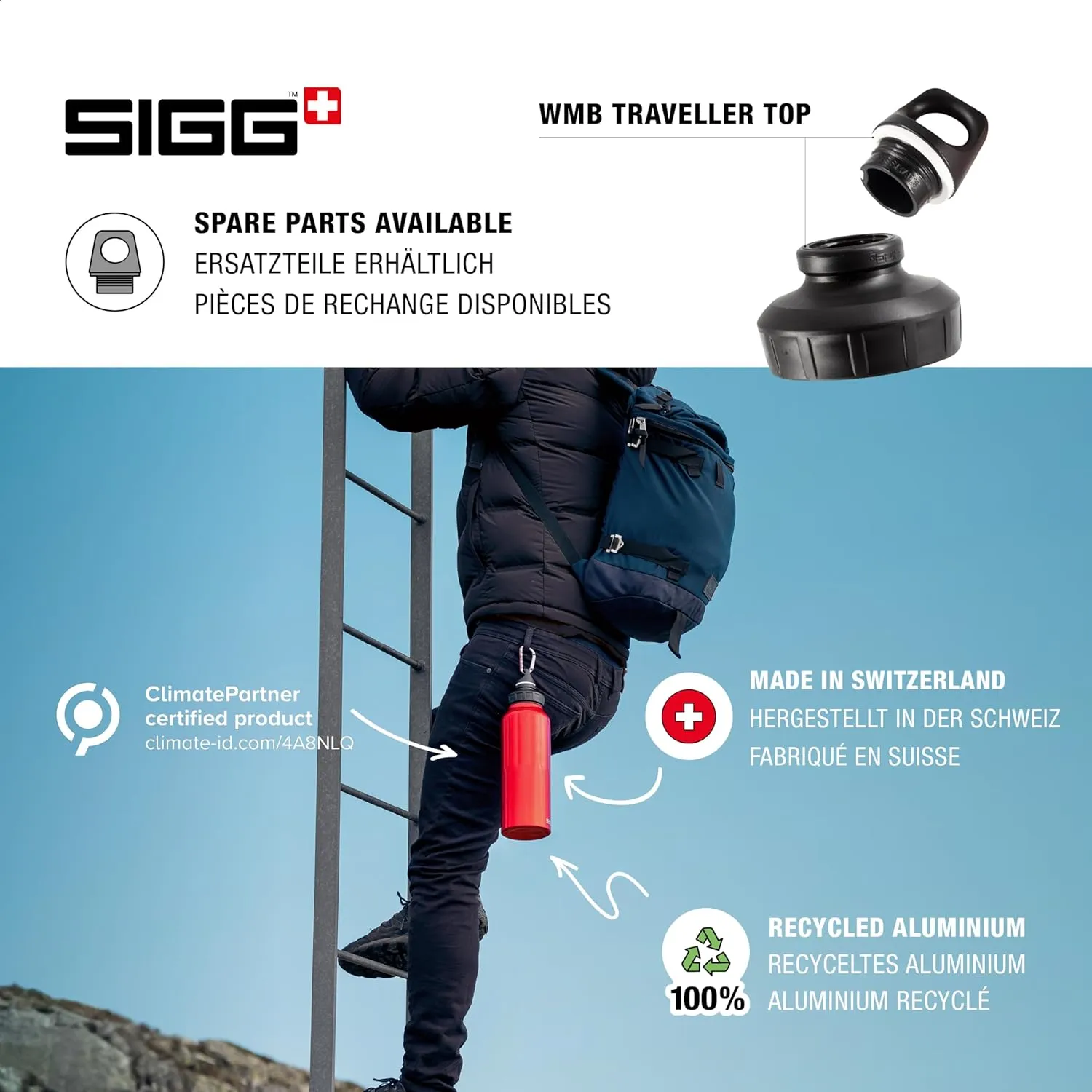 SIGG - Reusable Water Bottle - WMB Traveller Leaf Green 51 Oz - Made in Switzerland - Carbonated Drinks - Lightweight - Leak Proof - BPA-Free - Climate Neutral Certified - For Sports, Outdoor, Travel