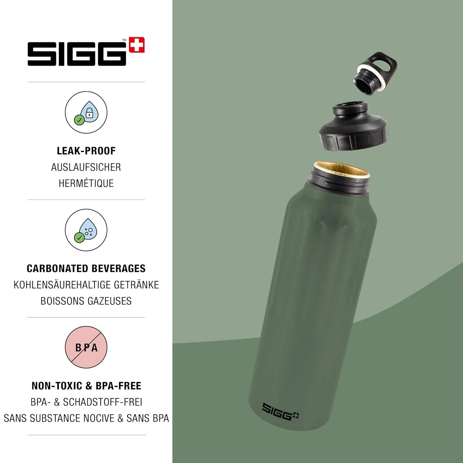 SIGG - Reusable Water Bottle - WMB Traveller Leaf Green 51 Oz - Made in Switzerland - Carbonated Drinks - Lightweight - Leak Proof - BPA-Free - Climate Neutral Certified - For Sports, Outdoor, Travel
