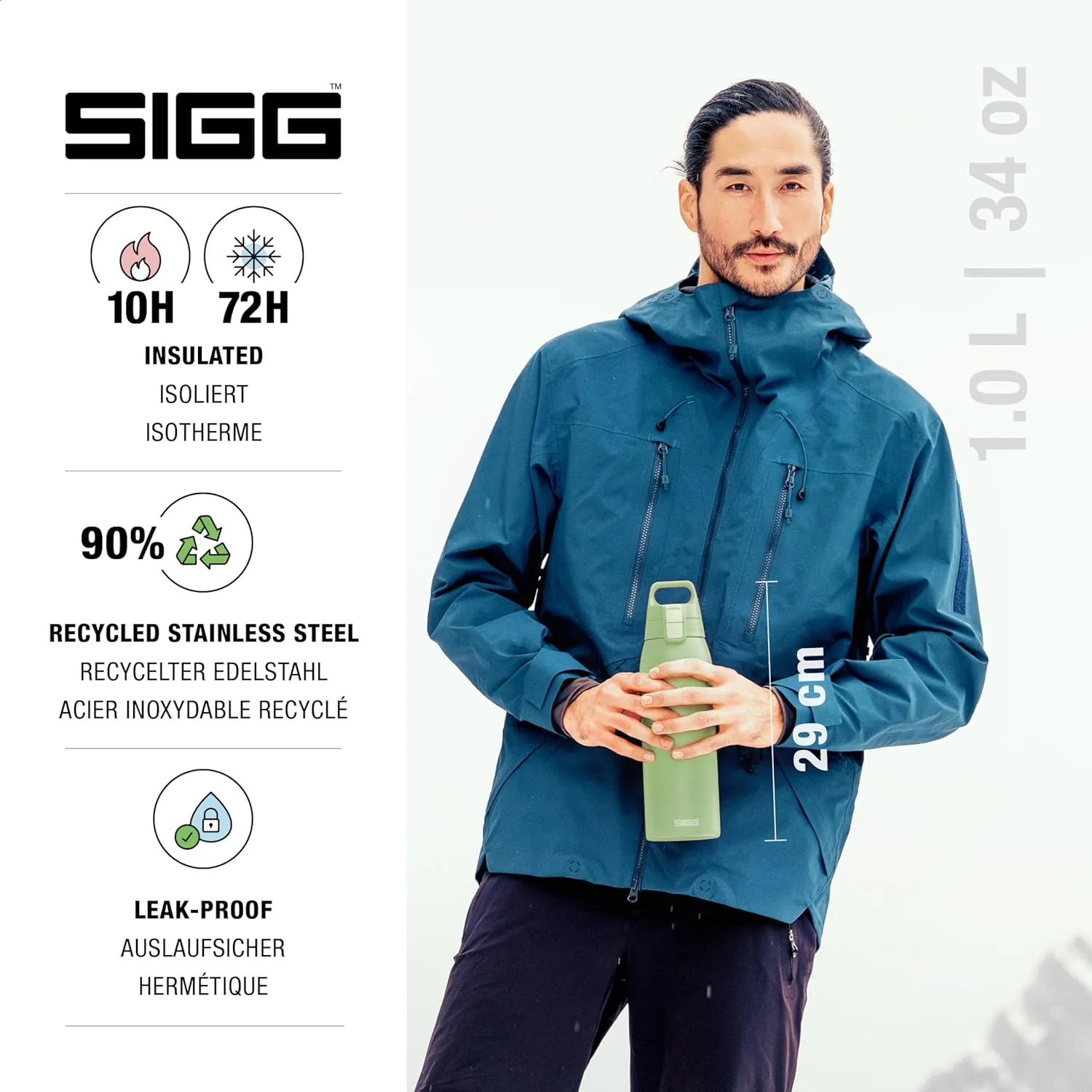SIGG - Shield Therm- Stainless Steel Insulated Water Bottle - Carbonated Drinks, Leakproof, BPA Free, Recycled, 25, 34Oz