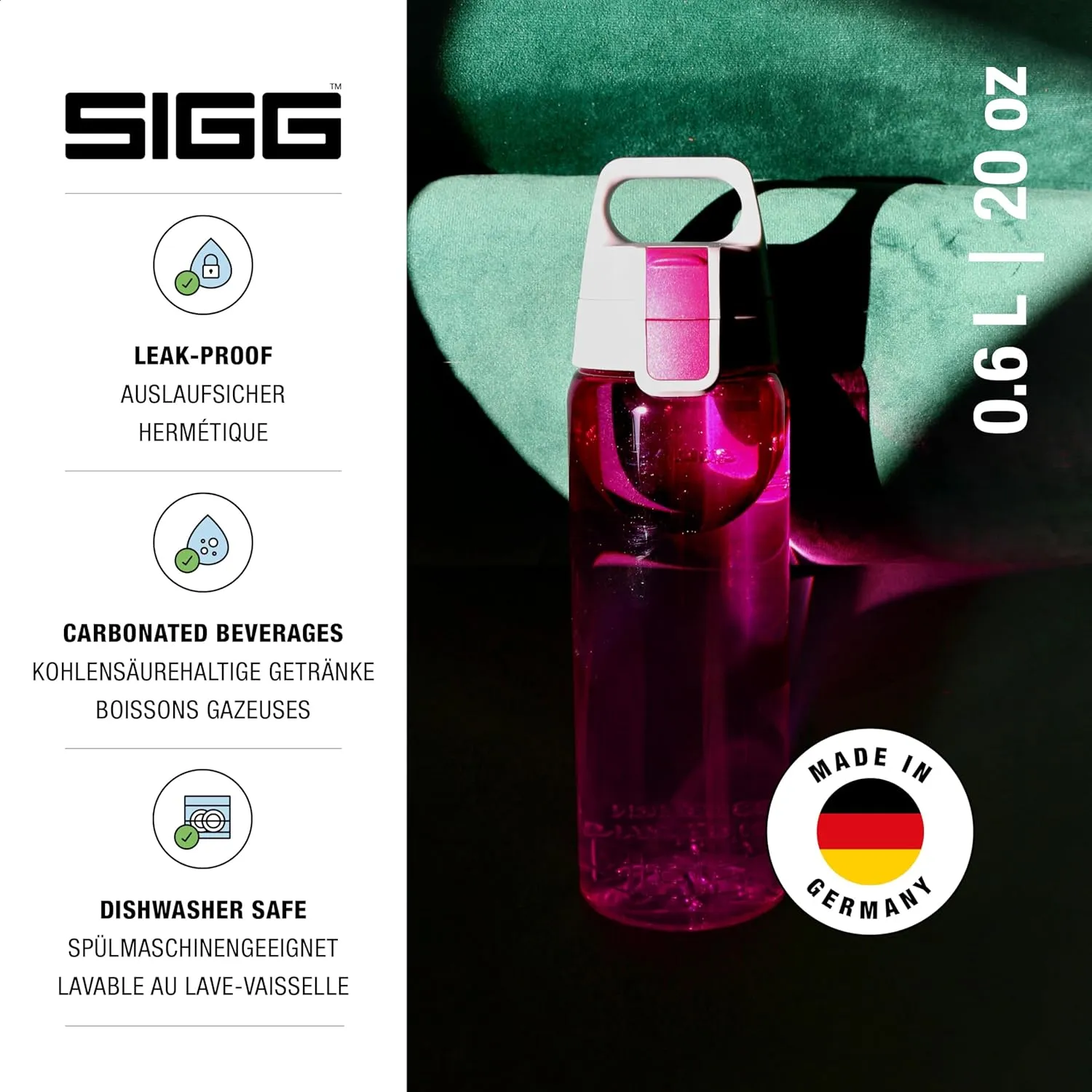 SIGG - Total Color - Refillable Sports Water Bottle - Tritan - Carbonated Drinks - Dishwasher Safe - BPA Free 20Oz, 34Oz