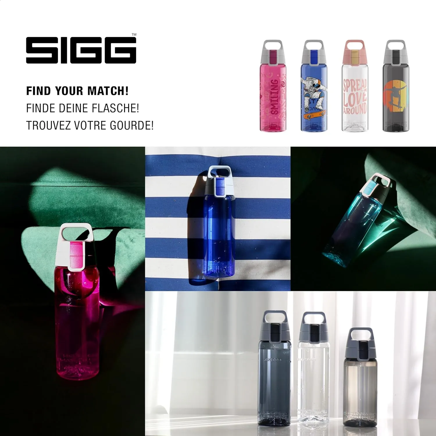 SIGG - Total Color - Refillable Sports Water Bottle - Tritan - Carbonated Drinks - Dishwasher Safe - BPA Free 20Oz, 34Oz