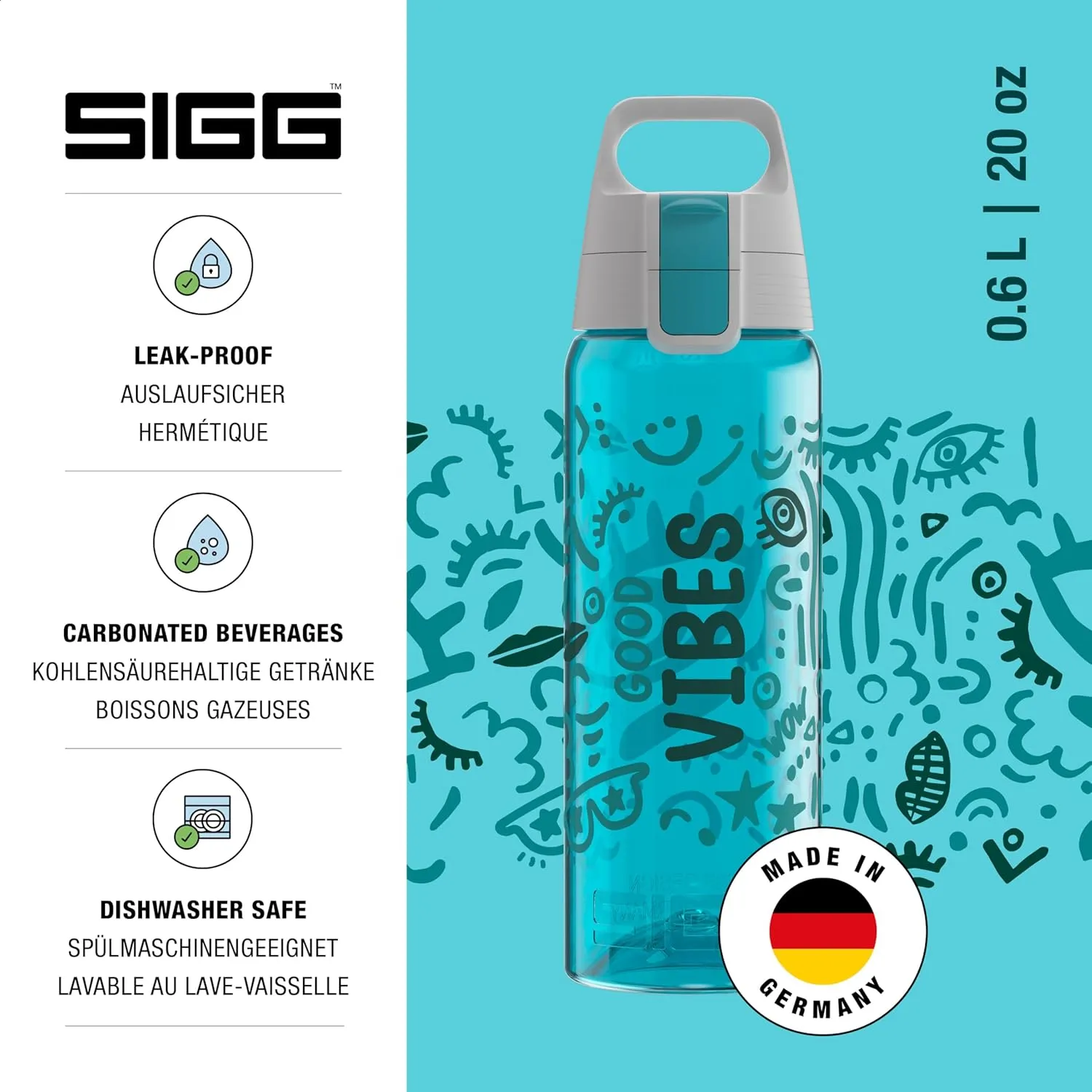 SIGG - Total Color - Refillable Sports Water Bottle - Tritan - Carbonated Drinks - Dishwasher Safe - BPA Free 20Oz, 34Oz