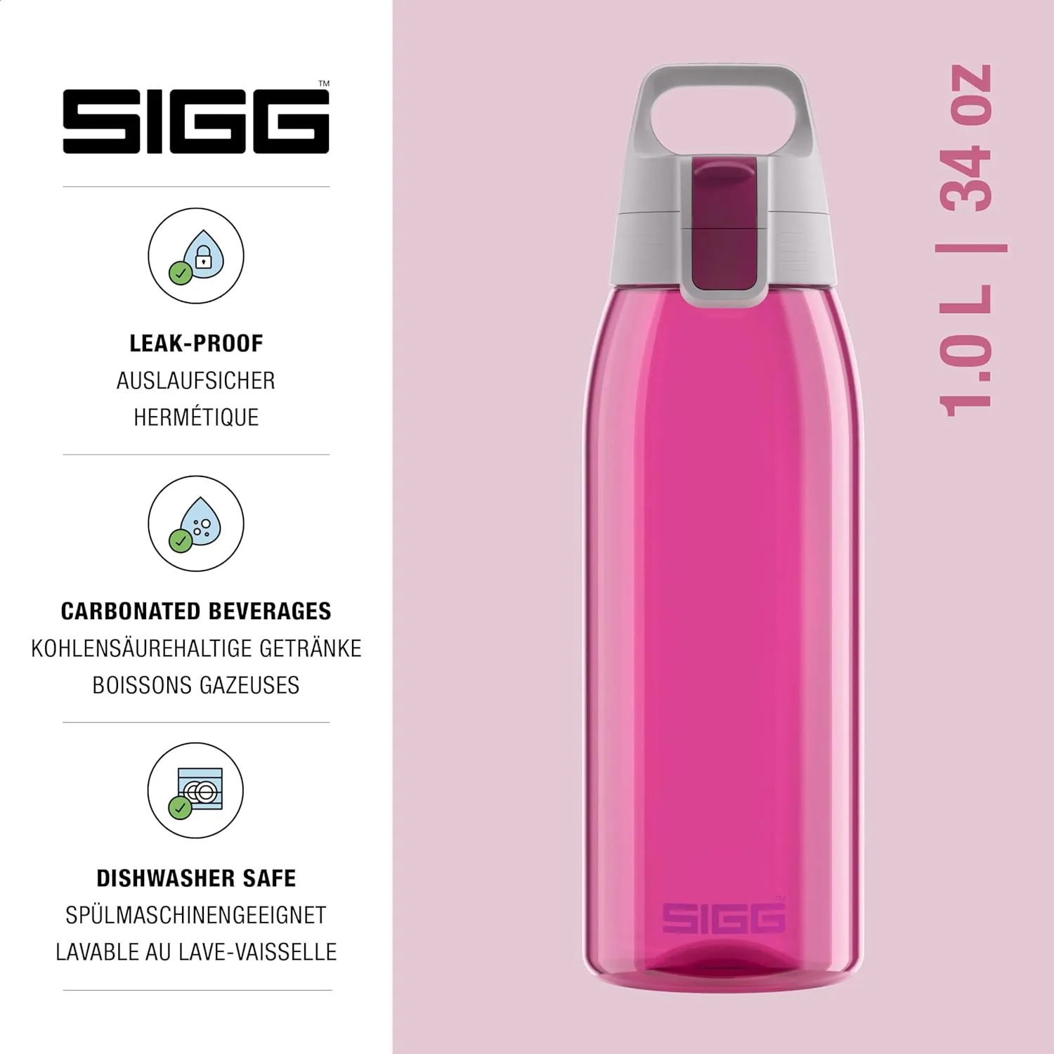 SIGG - Total Color - Refillable Sports Water Bottle - Tritan - Carbonated Drinks - Dishwasher Safe - BPA Free 20Oz, 34Oz