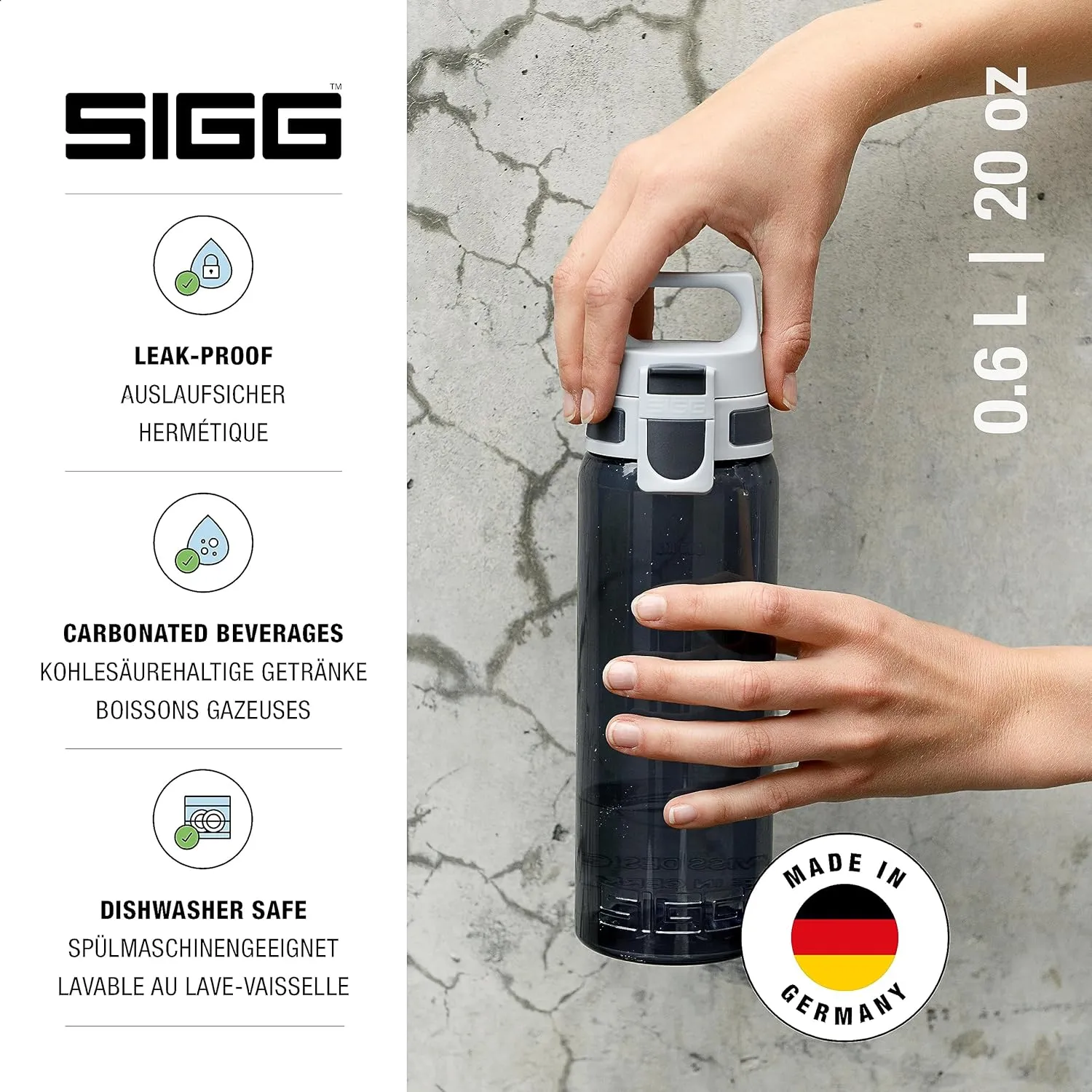 SIGG - Total Color - Refillable Sports Water Bottle - Tritan - Carbonated Drinks - Dishwasher Safe - BPA Free 20Oz, 34Oz