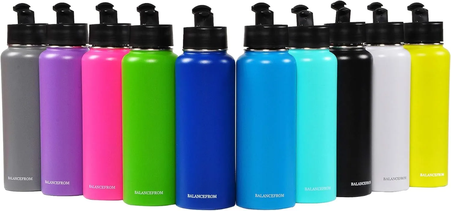 Signature Fitness Double-Wall Vacuum Insulated Stainless Steel Water Bottle, 3 Caps Included, Multiple Colors and Sizes