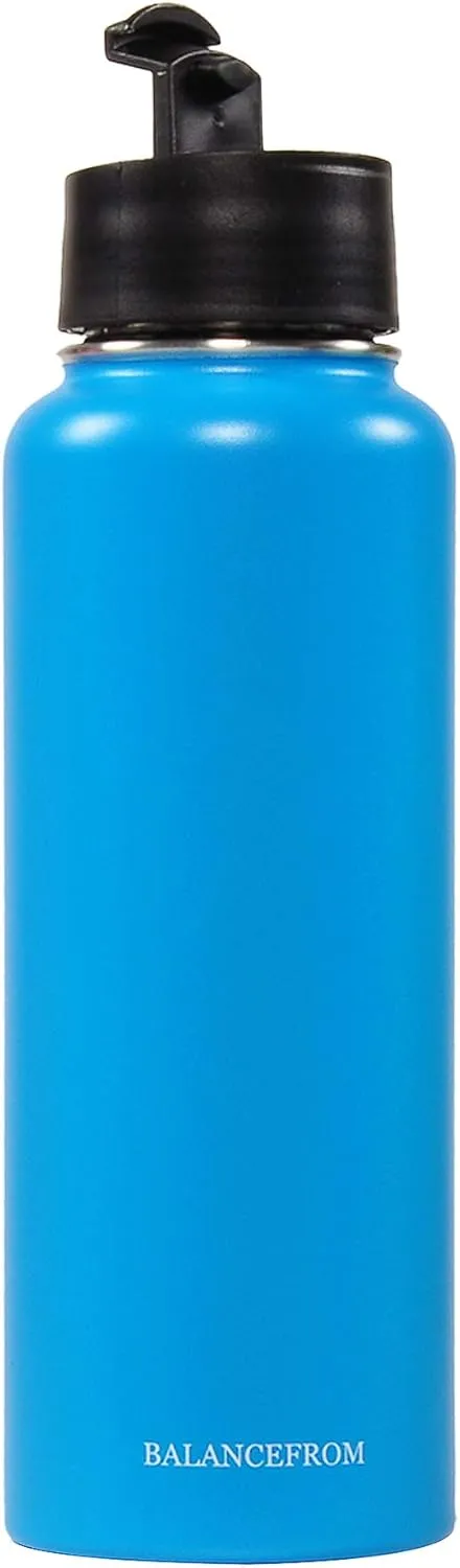Signature Fitness Double-Wall Vacuum Insulated Stainless Steel Water Bottle, 3 Caps Included, Multiple Colors and Sizes