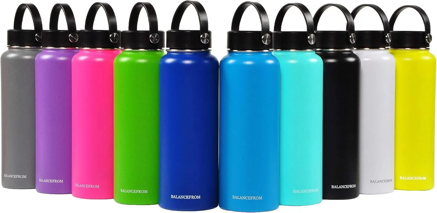 Signature Fitness Double-Wall Vacuum Insulated Stainless Steel Water Bottle, 3 Caps Included, Multiple Colors and Sizes