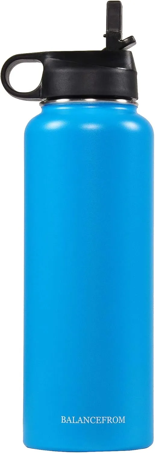 Signature Fitness Double-Wall Vacuum Insulated Stainless Steel Water Bottle, 3 Caps Included, Multiple Colors and Sizes