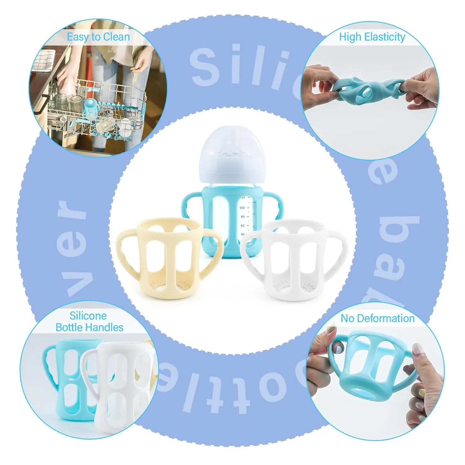 Silicone Sleeves with Handle for Avent Natural Glass Baby Bottles, 3 Pack Anti Breakage Baby Bottle Holder for Philips Avent Glass Natural Baby Bottle, BPA Free