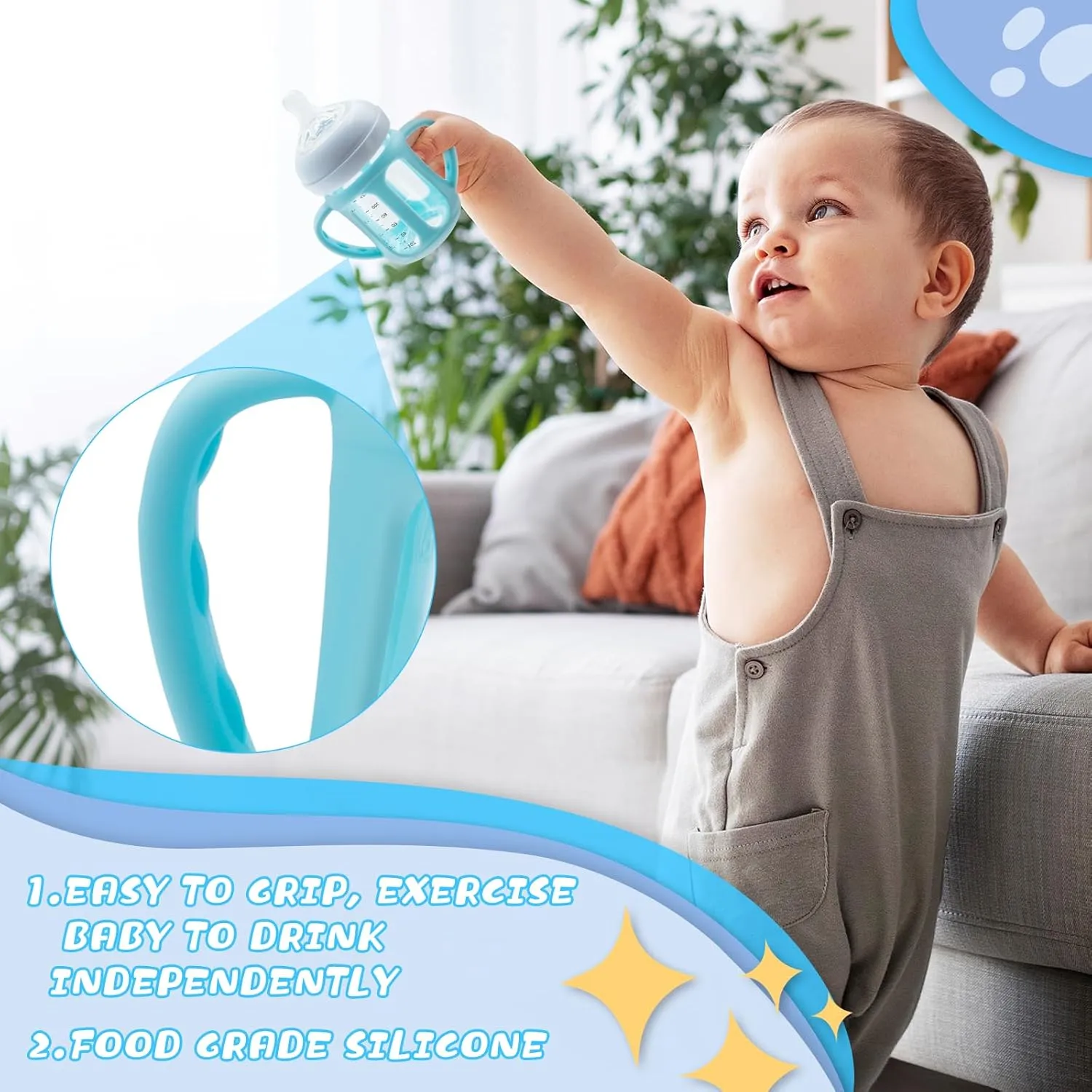 Silicone Sleeves with Handle for Avent Natural Glass Baby Bottles, 3 Pack Anti Breakage Baby Bottle Holder for Philips Avent Glass Natural Baby Bottle, BPA Free