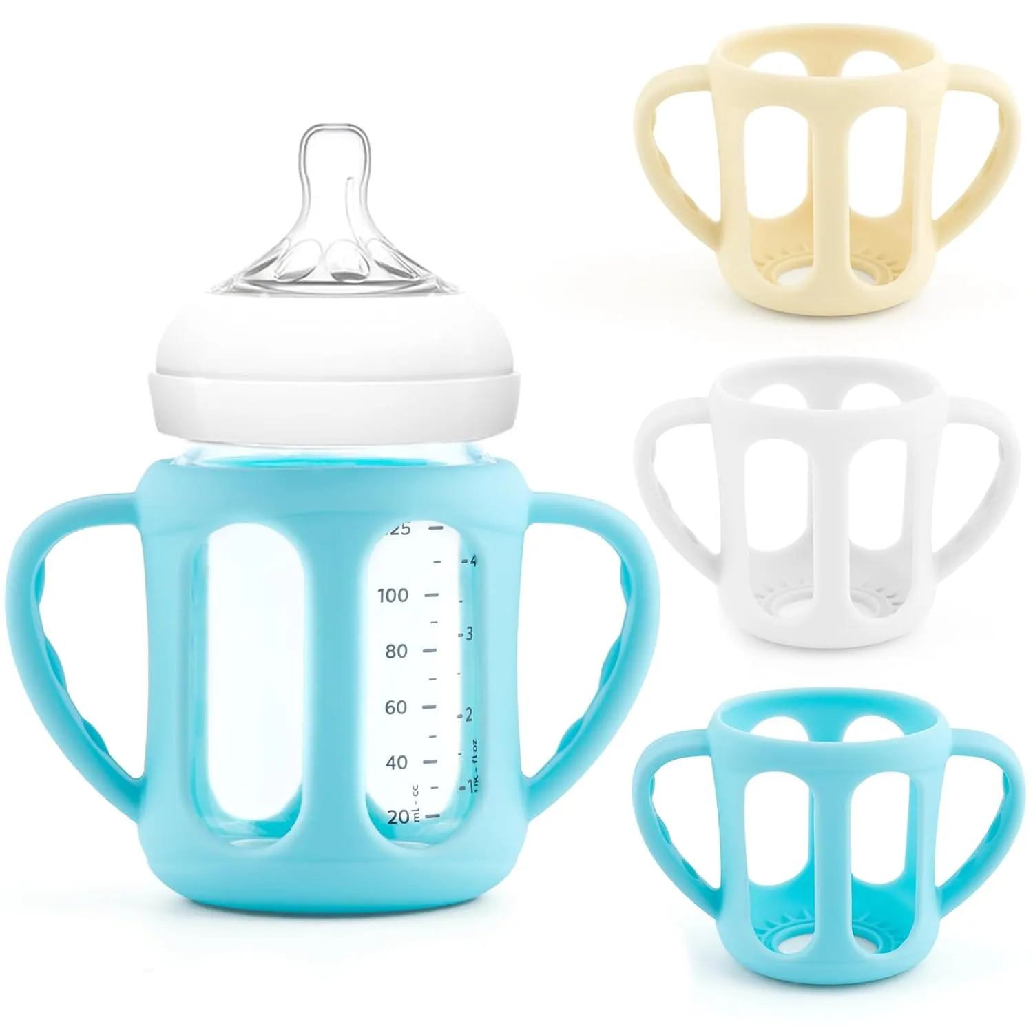 Silicone Sleeves with Handle for Avent Natural Glass Baby Bottles, 3 Pack Anti Breakage Baby Bottle Holder for Philips Avent Glass Natural Baby Bottle, BPA Free
