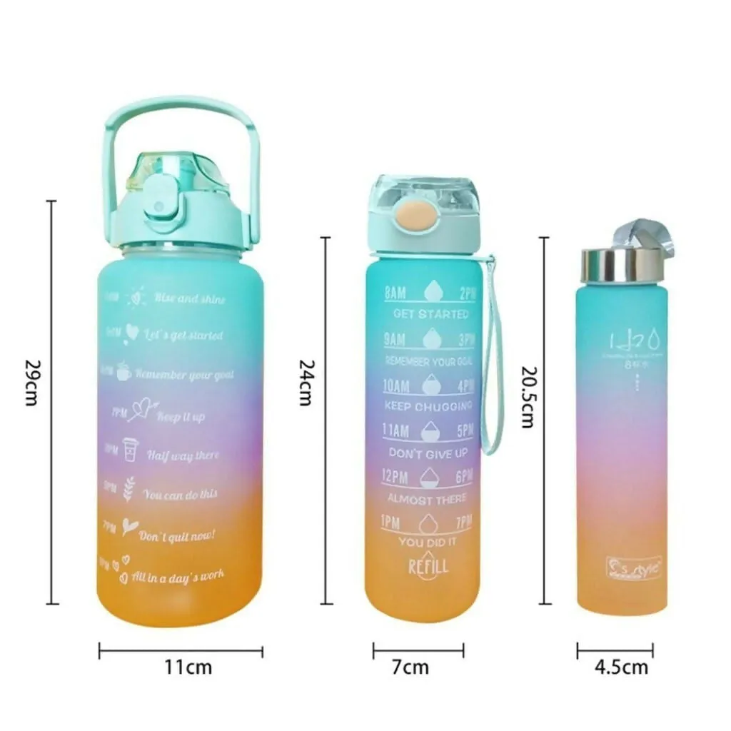 Silicone Water Bottles with Time Markers Motivational Gallon Set (2000ml, 900ml, 300ml) Leak-Proof & BPA-Free