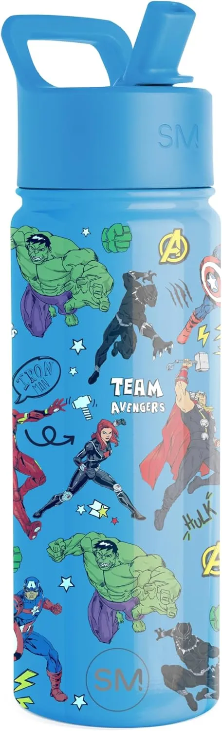 Simple Modern Kids Summit Water Bottle with Straw Lid | Marvel Avengers 18oz Stainless Steel Cup Insulated Tumbler for Boys, School | Avengers Heroes