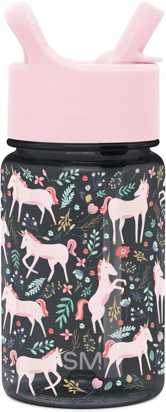 Simple Modern Kids Water Bottle Plastic BPA-Free Tritan Cup with Leak Proof Straw Lid | Reusable and Durable for Toddlers, Girls | Summit Collection | 12oz, Unicorn Fields