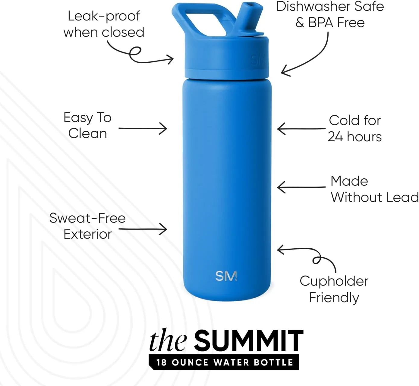 Simple Modern Kids Water Bottle with Straw Lid | Vacuum Insulated Stainless Steel Metal | Reusable Leak Proof BPA-Free Thermos for School | Summit Collection | 18oz, Supersonic Blue